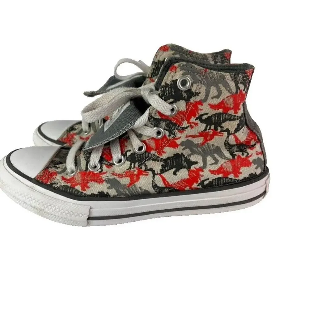 Converse Sneaker kid Sz2 Chuck Taylor All Star HI Poppy Glow Dinosaurs 671598F
